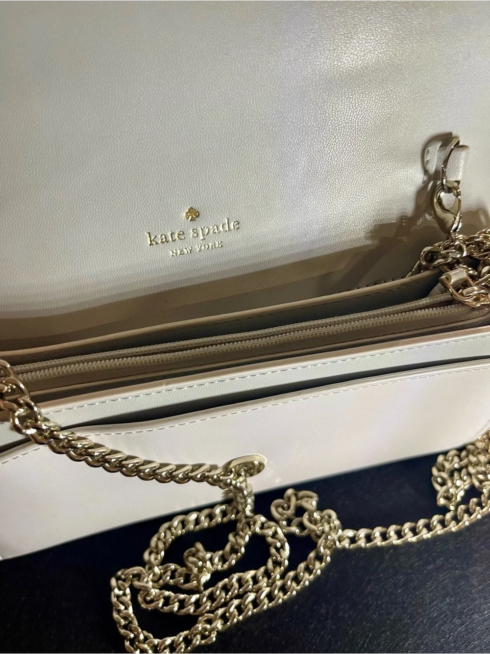 kate spade Scalloped-Edge Wallet Clutch in Cream with Gold Logo